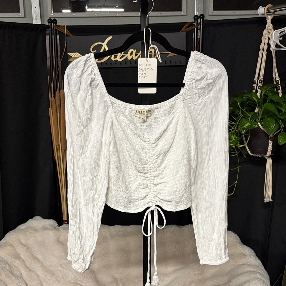 Idyllwind White Ruched Long-Sleeve Blouse
